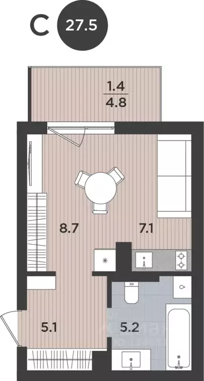 Студия Калининградская область, Калининград Тихорецкая ул., 16Ак3 ... - Фото 1