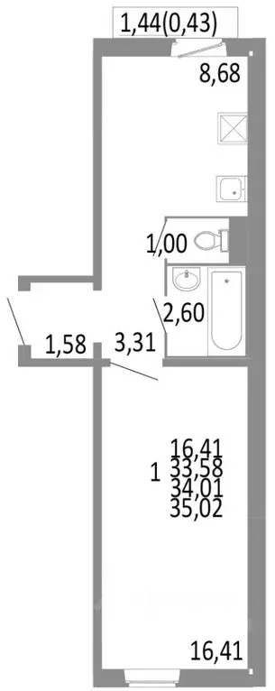 1-к кв. Челябинская область, Челябинск ул. Блюхера, 125Б (34.01 м) - Фото 0