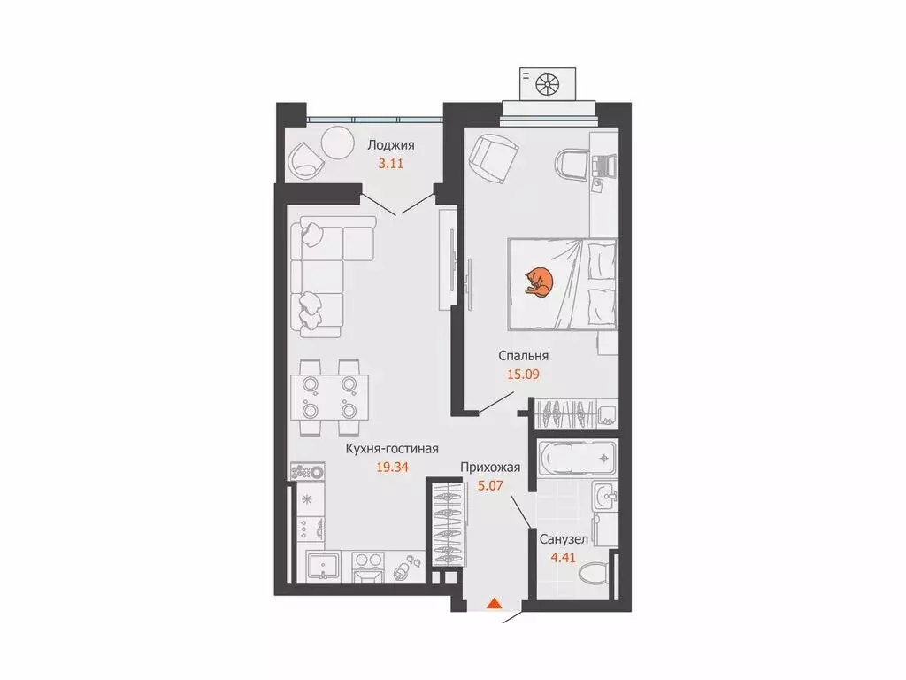 1-комнатная квартира: Ижевск, улица Холмогорова, 121 (45 м) - Фото 1