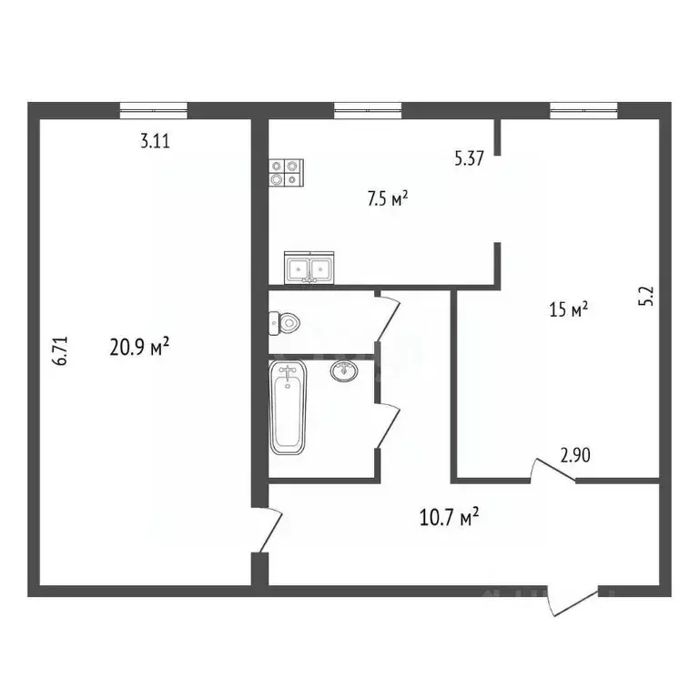 2-к кв. Ленинградская область, Всеволожский район, Кузьмоловский пгт ... - Фото 2