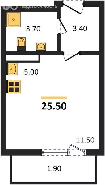 Квартира-студия: Новосибирск, улица Коминтерна, 89 (25.5 м) - Фото 1