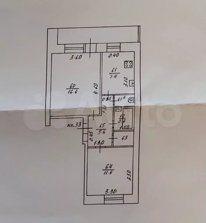 2-к. квартира, 46,6 м, 1/5 эт. - Фото 0