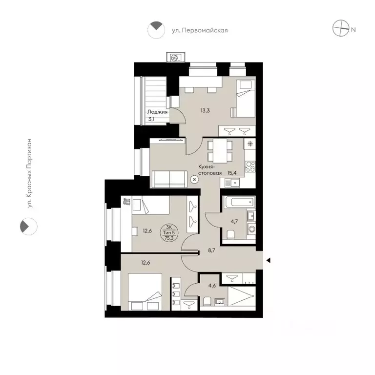 3-к кв. Коми, Сыктывкар Крутая ул., 2 (75.3 м) - Фото 1