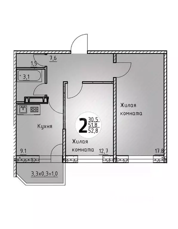 2-к кв. Татарстан, Казань ул. Галии Кайбицкой, 8 (53.0 м) - Фото 2