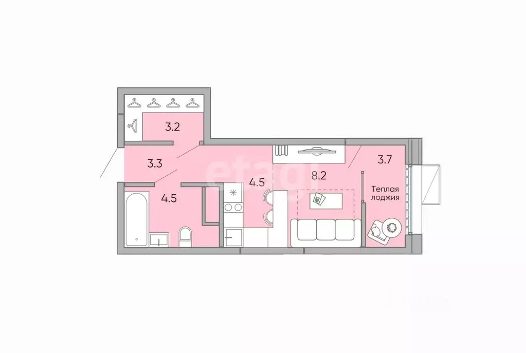 Студия Забайкальский край, Чита Хороший мкр, 9 (27.4 м) - Фото 2