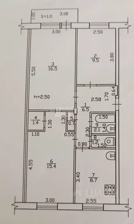 3-к кв. Брянская область, Брянск пер. Кирова, 122 (63.0 м) - Фото 2
