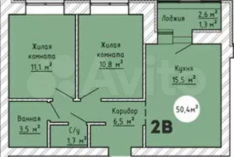 2-к. квартира, 50,4м, 1/9эт. - Фото 1