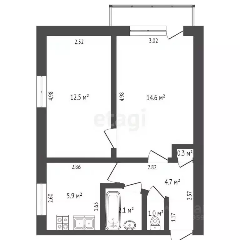 2-к кв. Архангельская область, Котлас ул. Виноградова, 34 (40.8 м) - Фото 1