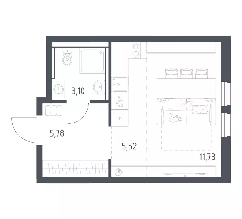 Квартира-студия: посёлок городского типа Мисайлово, микрорайон ... - Фото 1