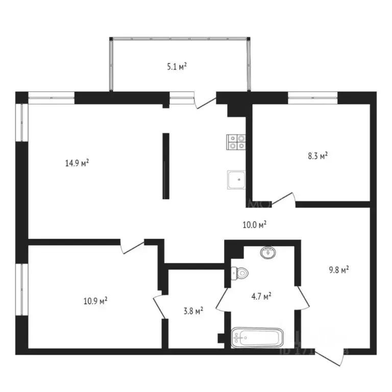 2-к кв. Тюменская область, Тюмень Профсоюзная ул., 59 (67.0 м) - Фото 0