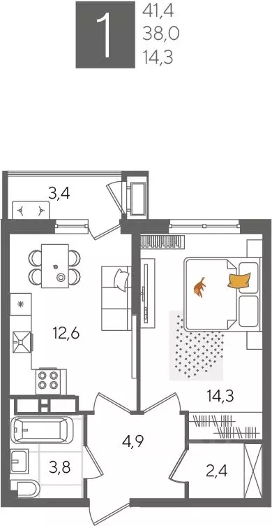 1-к кв. Краснодарский край, Краснодар Новороссийская ул., 102И (41.4 ... - Фото 1