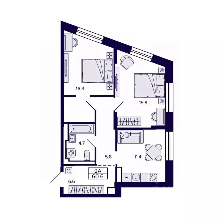 2-к кв. Хабаровский край, Хабаровск ул. Карла Маркса, 96/1 (60.61 м) - Фото 1