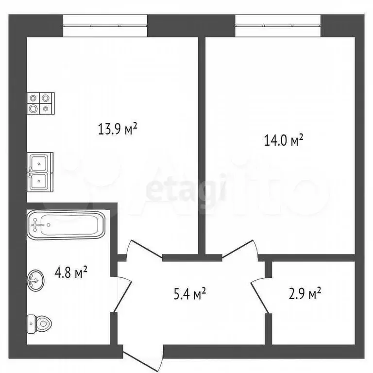 1-к. квартира, 41,4 м, 8/8 эт. - Фото 0