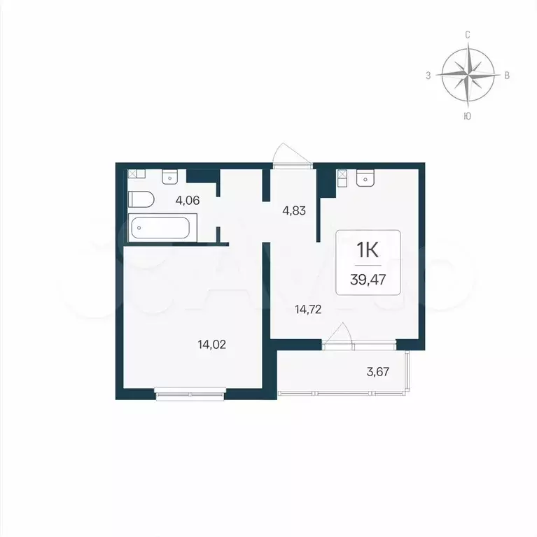 1-к. квартира, 39,5 м, 5/8 эт. - Фото 0