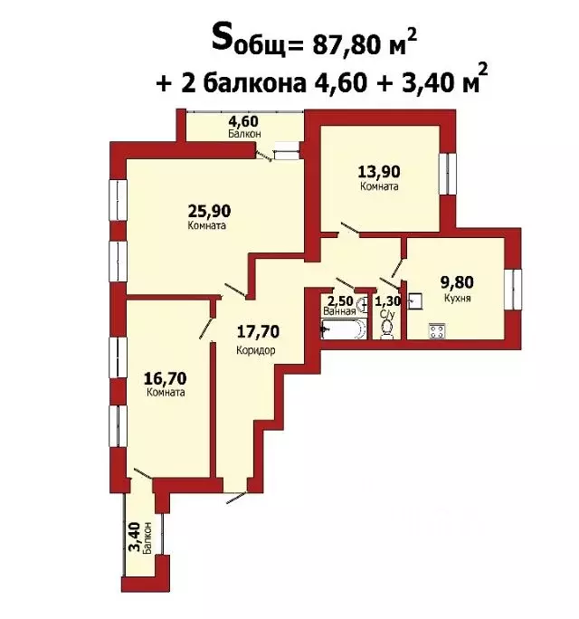 3-к кв. Санкт-Петербург пос. Шушары, Пушкинская ул., 12Б (87.8 м) - Фото 1