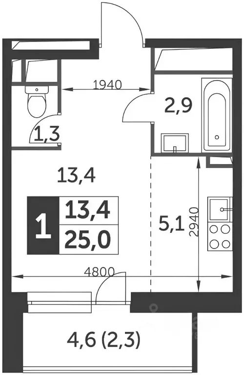 1-к кв. Москва ул. Красная Сосна, 3 (25.0 м) - Фото 1