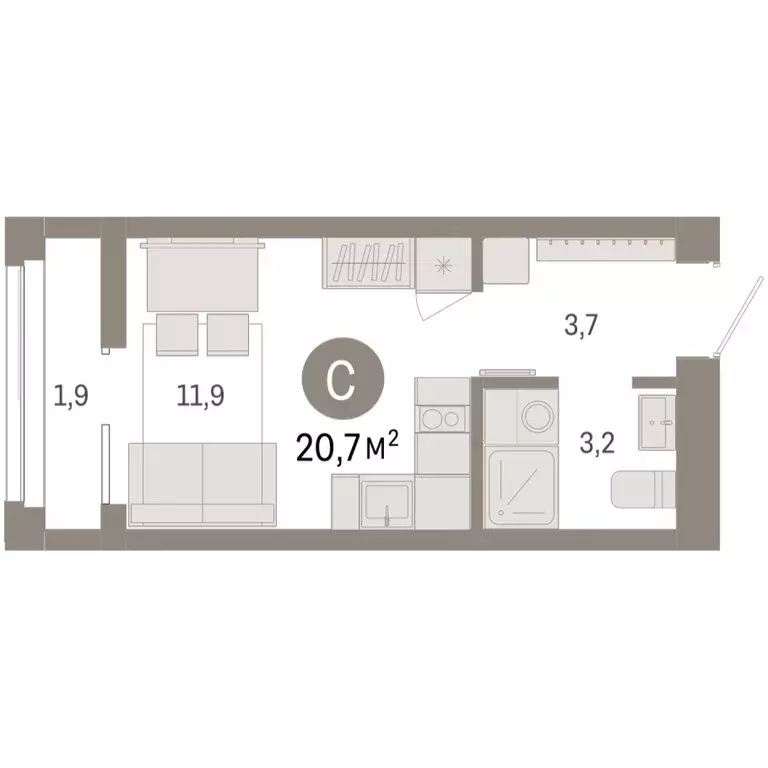 Квартира-студия: Новосибирск, Большевистская улица, 66 (20.67 м) - Фото 2