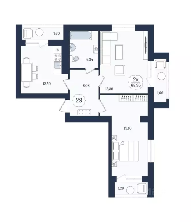 2-к кв. Калининградская область, Зеленоградск  (68.95 м) - Фото 0