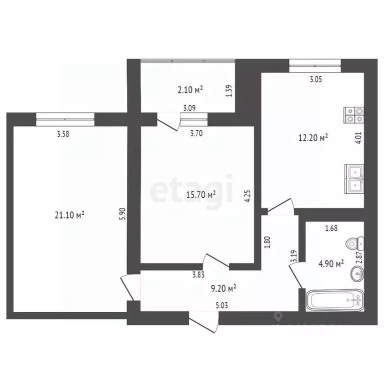 2-к кв. Забайкальский край, Чита ул. Курнатовского, 71к1 (63.0 м) - Фото 1