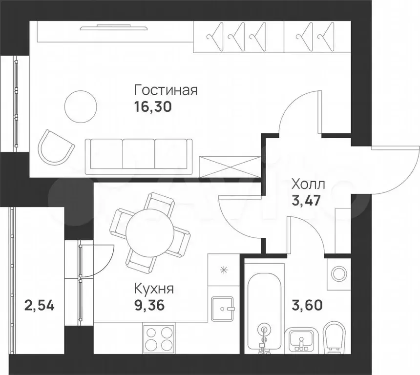 1-к. квартира, 35,3 м, 3/5 эт. - Фото 0