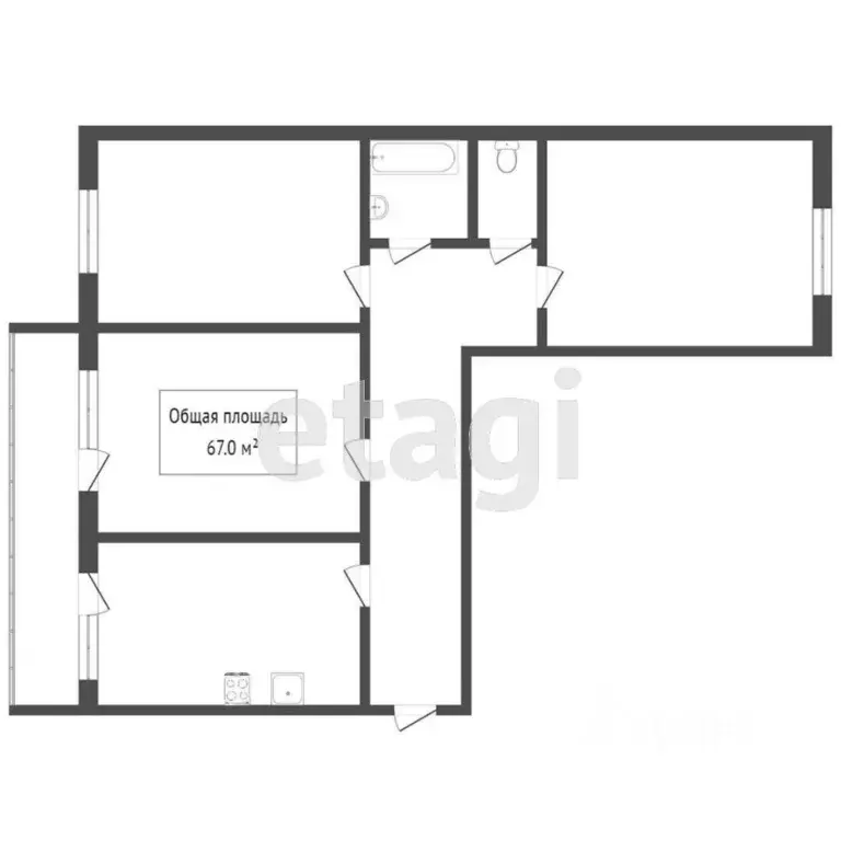 3-к кв. Томская область, Томск ул. Лебедева, 41 (65.0 м) - Фото 2