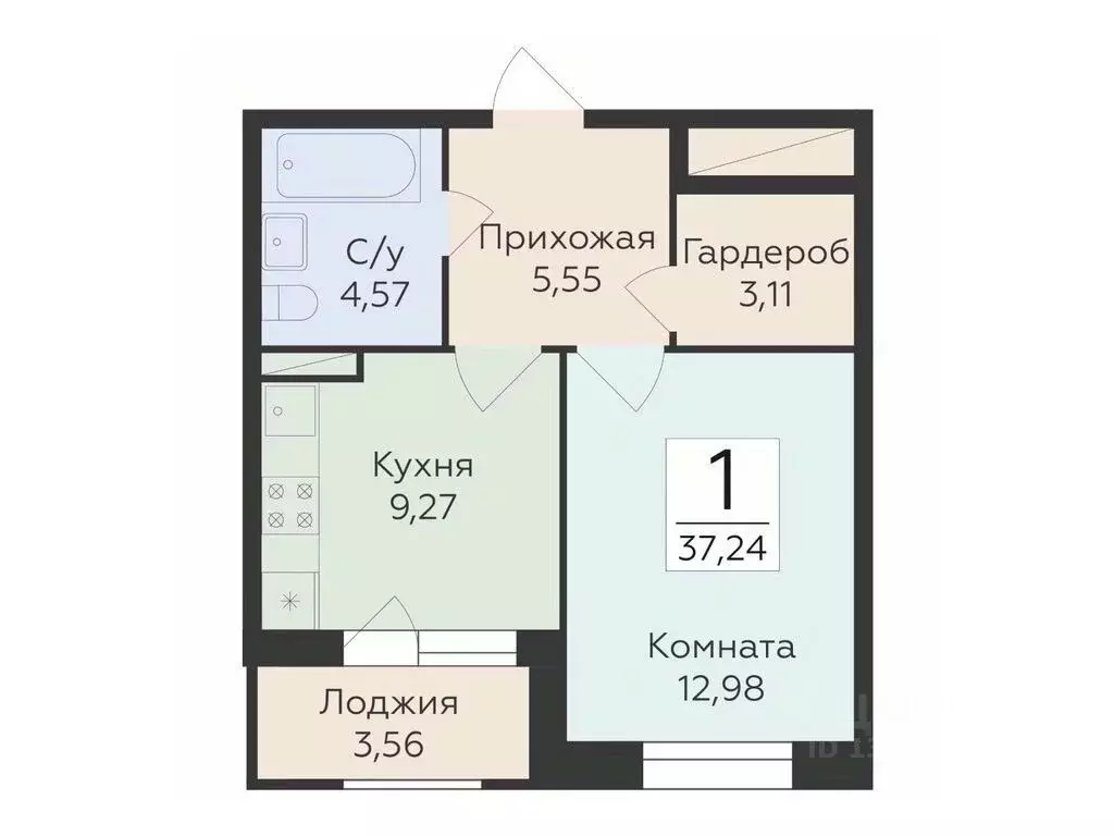 1-к кв. Воронежская область, Воронеж ул. Матросова, 60 (37.24 м) - Фото 1