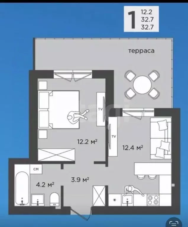 1-к кв. Калининградская область, Гурьевский муниципальный округ, пос. ... - Фото 1
