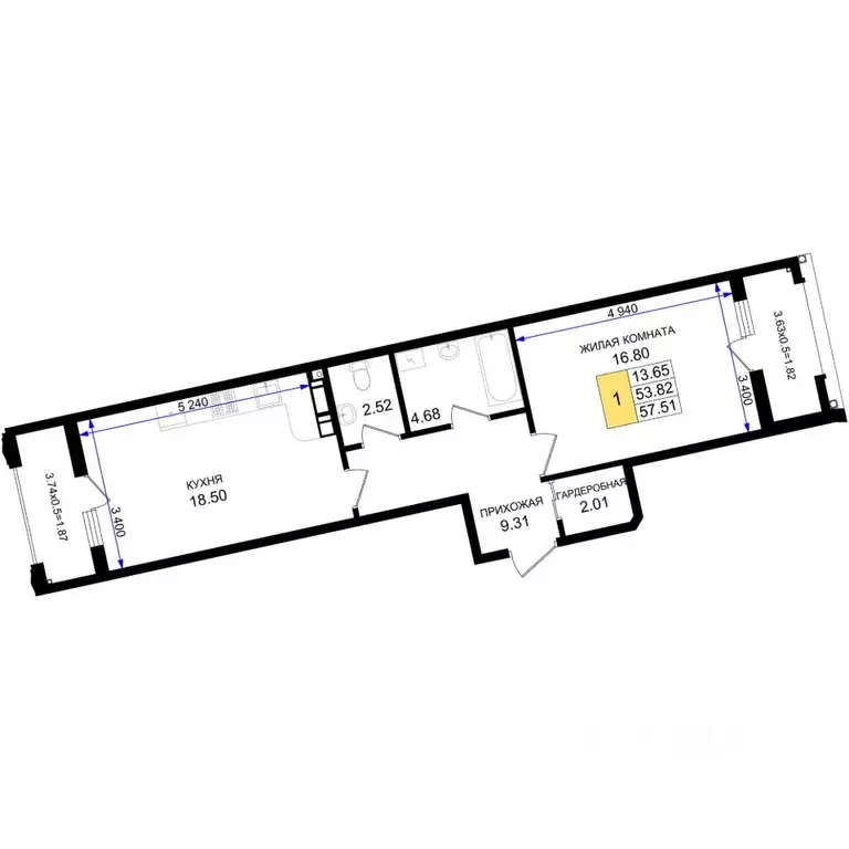 1-к кв. Краснодарский край, Новороссийск 5-я Бригада мкр,  (57.51 м) - Фото 1