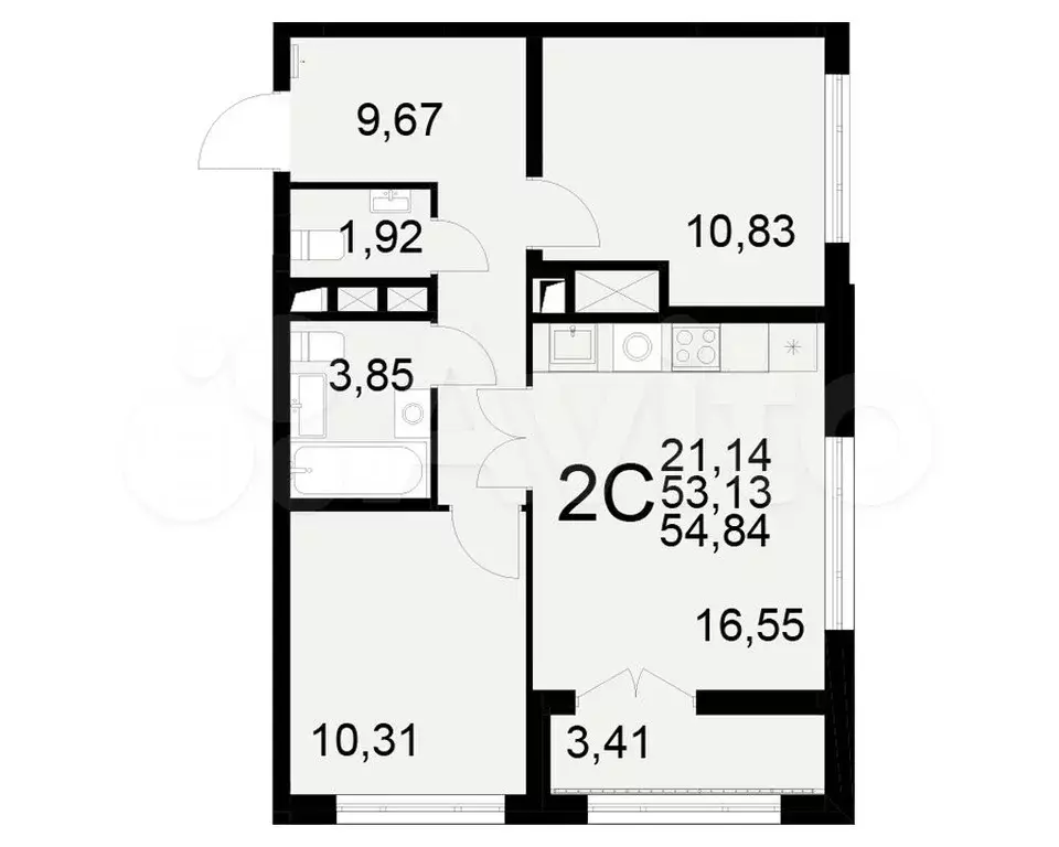 2-к. квартира, 54,8 м, 2/25 эт. - Фото 1