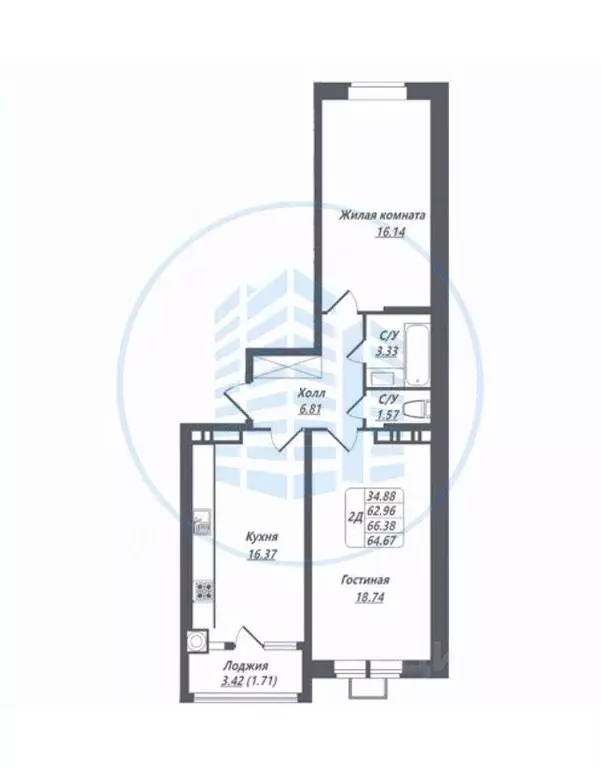 2-к кв. Ставропольский край, Ессентуки Октябрьская ул., 8/9 (63.1 м) - Фото 2
