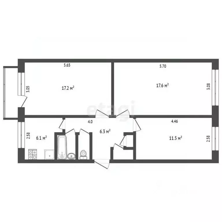 3-к кв. Вологодская область, Вологда Комсомольская ул., 42 (62.9 м) - Фото 2