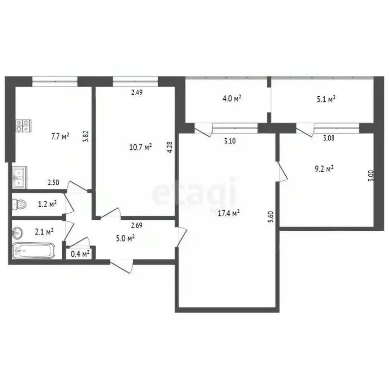 3-к кв. Хабаровский край, Комсомольск-на-Амуре Вокзальная ул., 62 ... - Фото 2