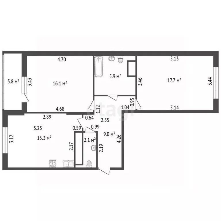 2-к кв. Санкт-Петербург ул. Адмирала Трибуца, 10 (66.1 м) - Фото 2