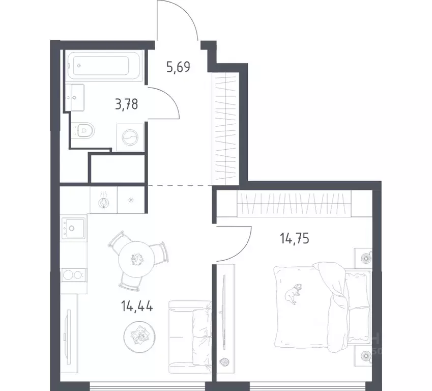 1-к кв. Москва Квартал на воде жилой комплекс, к5 (38.66 м) - Фото 1