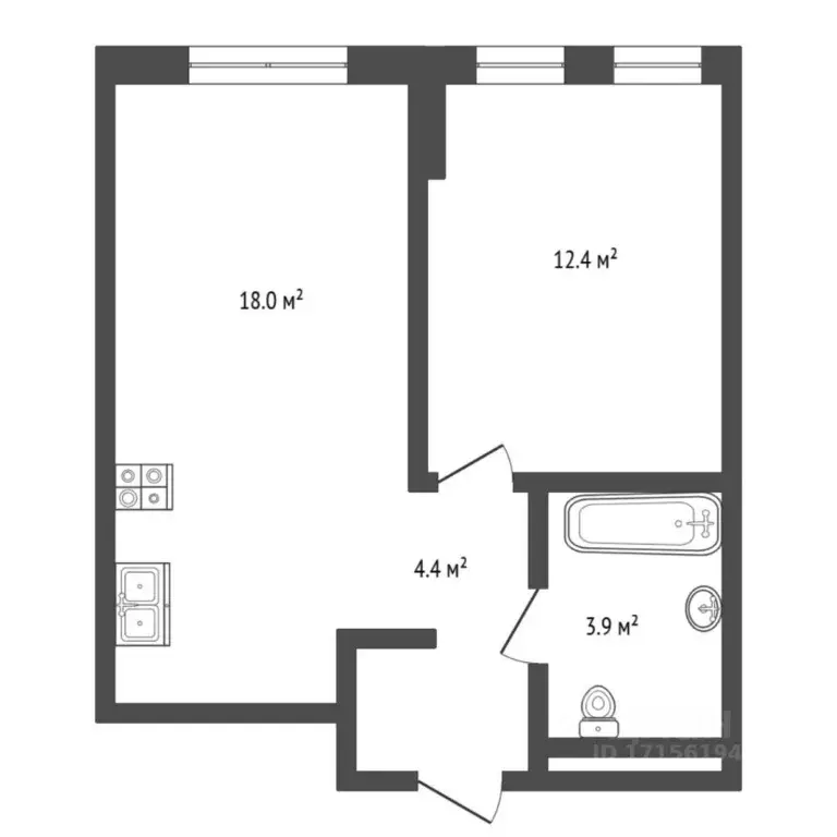 1-к кв. Тюменская область, Тюмень Полевая ул., 117к6 (39.6 м) - Фото 1