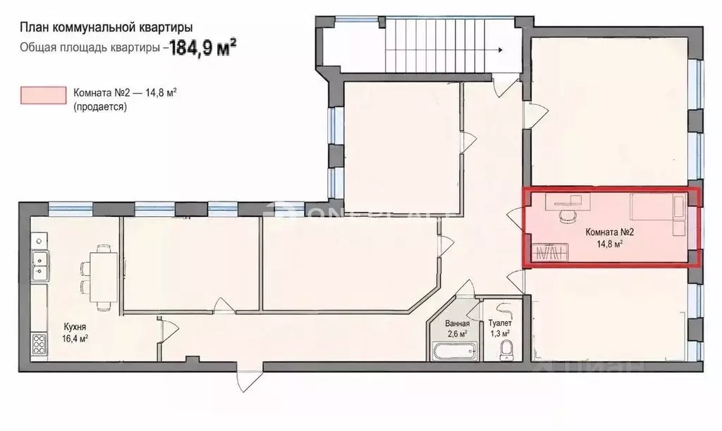 Комната Санкт-Петербург 4-я Красноармейская ул., 18б (14.8 м) - Фото 2