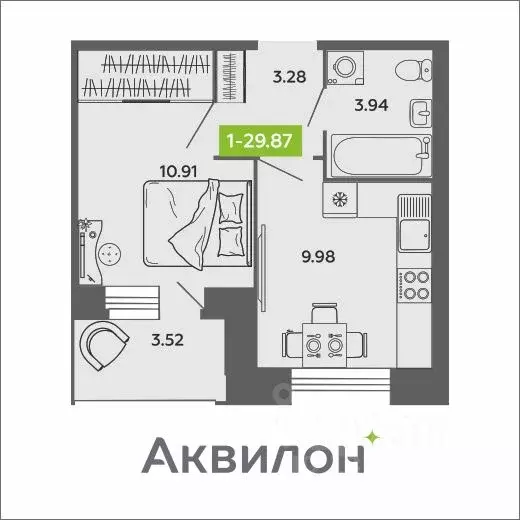1-к кв. Архангельская область, Архангельск Аквилон Роса жилой комплекс ... - Фото 0
