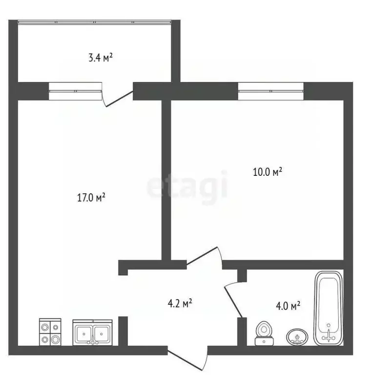 1-к кв. Вологодская область, Череповец Рыбинская ул., 33 (37.2 м) - Фото 2
