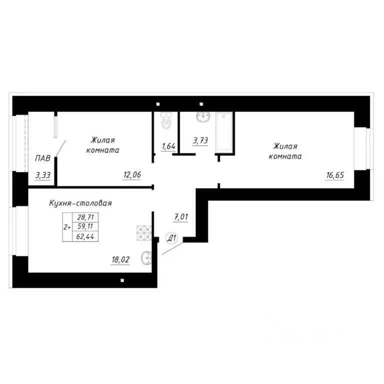2-к кв. Башкортостан, Стерлитамак Прибрежный мкр,  (62.44 м) - Фото 1
