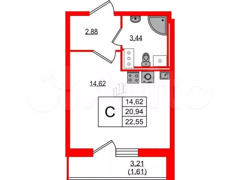 Квартира-студия, 22,6 м, 11/16 эт. - Фото 0