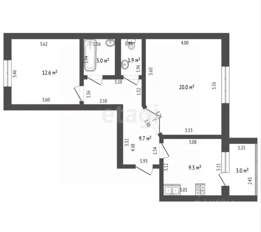 2-к кв. Башкортостан, Стерлитамак ул. Артема, 74 (56.6 м) - Фото 2