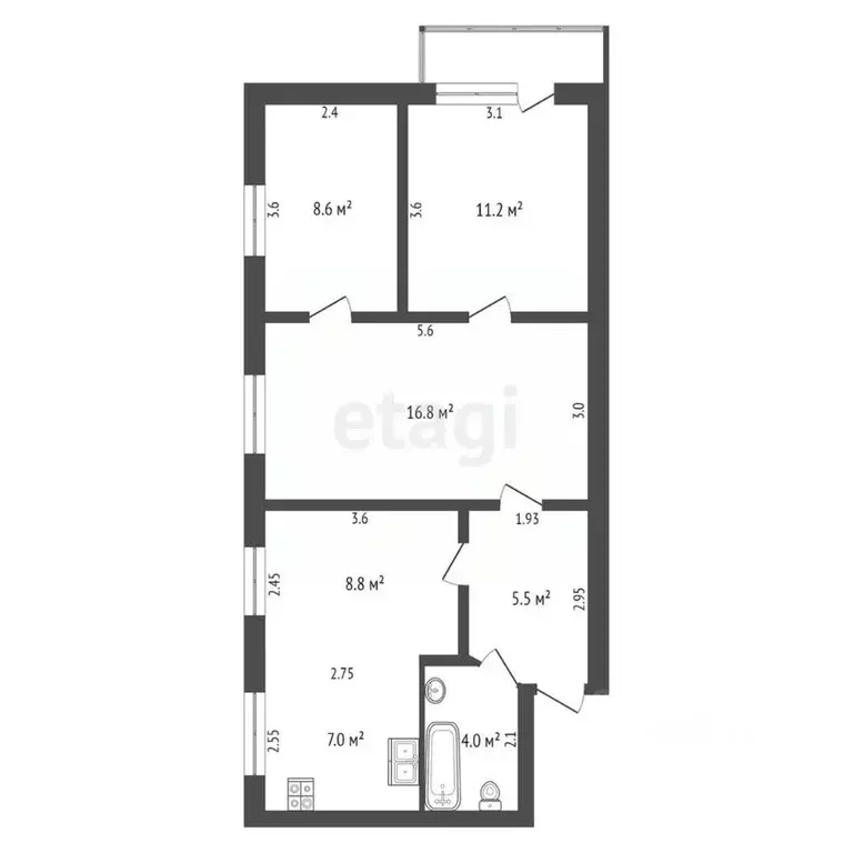 3-к кв. Ростовская область, Таганрог ул. Фадеева, 47 (61.9 м) - Фото 1