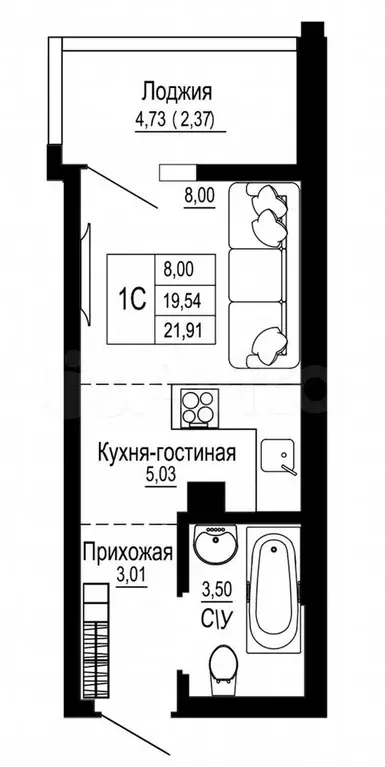 Квартира-студия, 24 м, 7/26 эт. - Фото 0