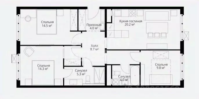 3-к кв. Московская область, Ленинский городской округ, д. Сапроново, ... - Фото 1