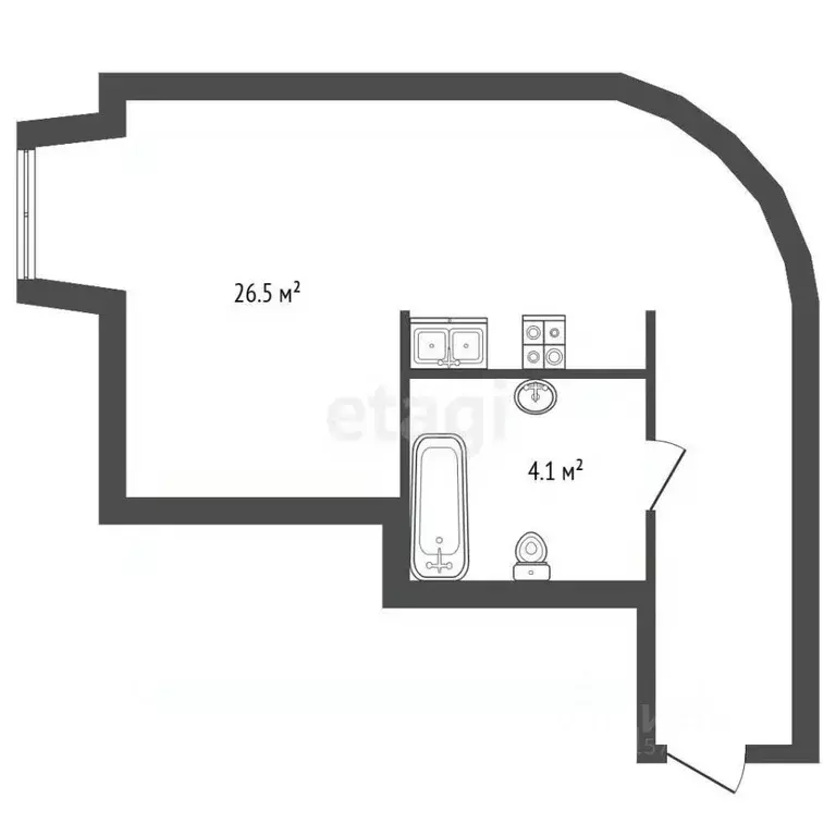 Студия Санкт-Петербург Серебристый бул., 18К1 (30.6 м) - Фото 2