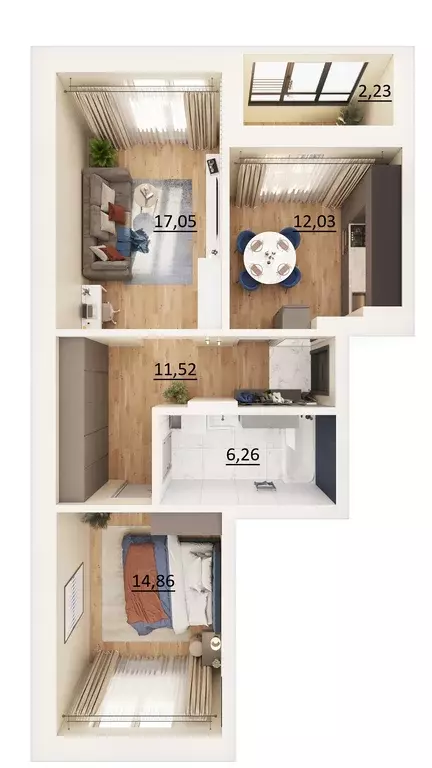 2-к квартира, 62.9 м - Фото 0