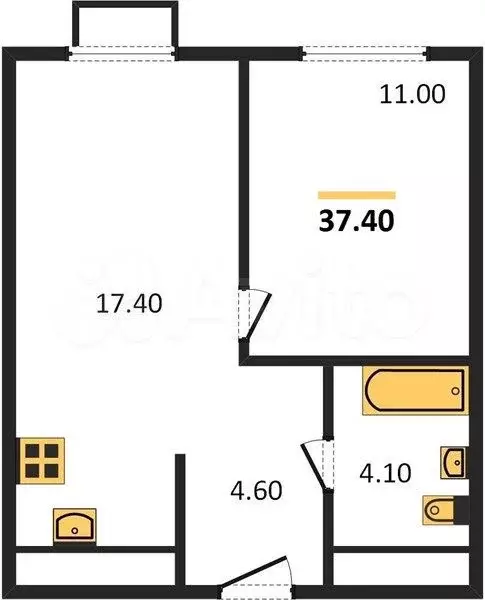 1-к. квартира, 37,4 м, 23/32 эт. - Фото 0