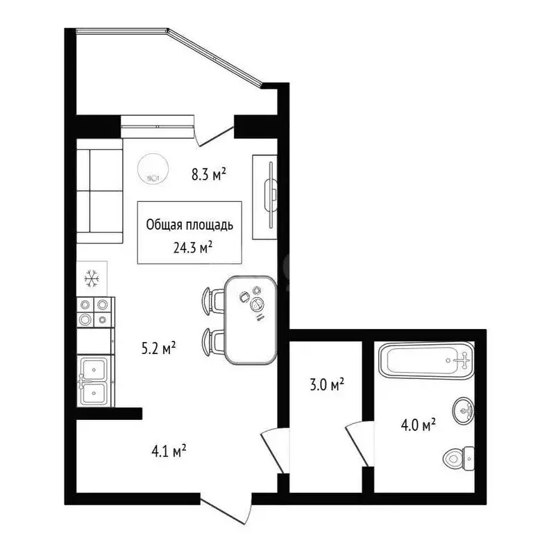 Квартира-студия: Новосибирск, улица Ясный Берег, 25 (24.3 м) - Фото 1