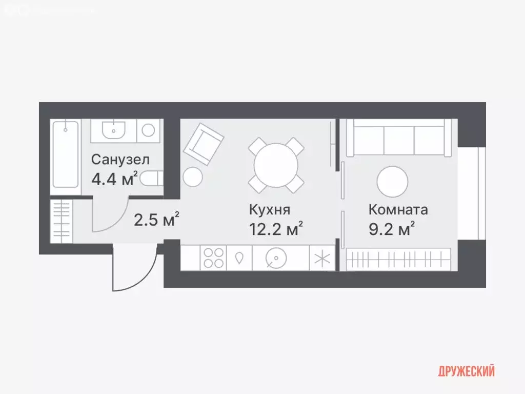 1-комнатная квартира: Тюмень, Кремлёвская улица, 95 (28.3 м) - Фото 1