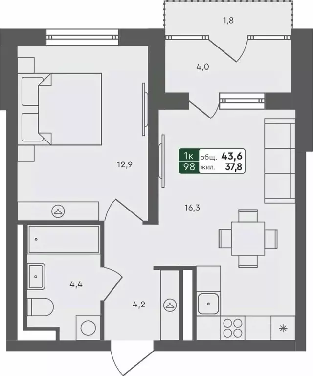 1-к кв. Тюменская область, Тюменский муниципальный округ, с. Ембаево ... - Фото 1